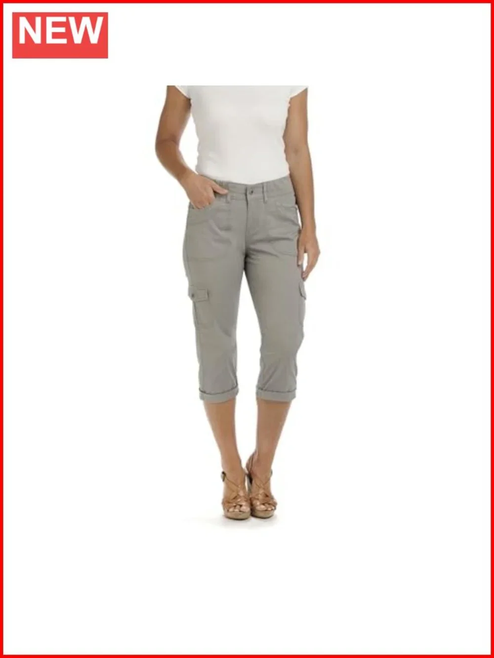 Relaxed Fit Knit Waist Cargo Capri Pants Stretch Cotton